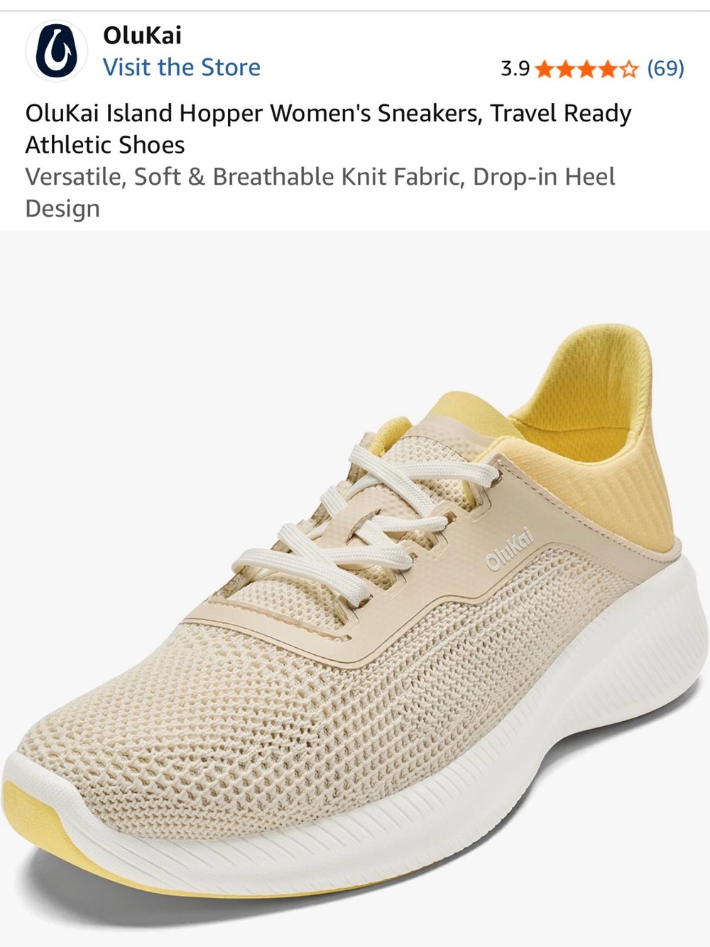 OluKai Island Hopper Knit Women's Sneakers in Cream and Yellow